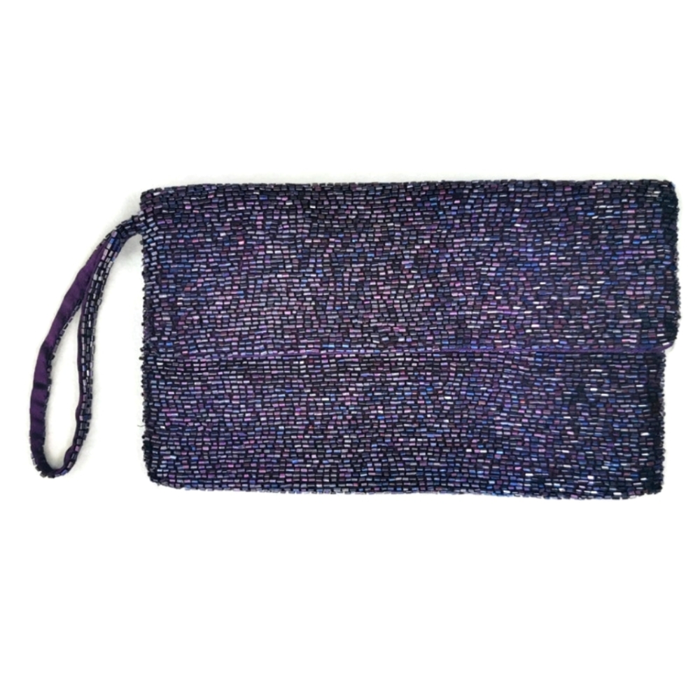 Mexx Dark Purple Beaded Evening Wristlet Purse